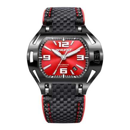 Swiss Automatic red dial watch with carbon fiber bracelet
