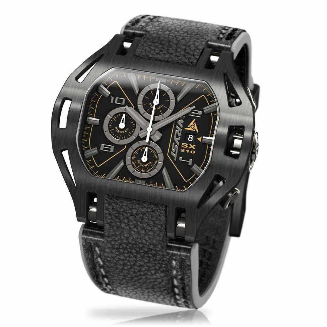 Black Leather Swiss Watch Wryst SX210 Chrono