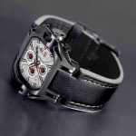 Black Swiss Leather White Face Watch Motors