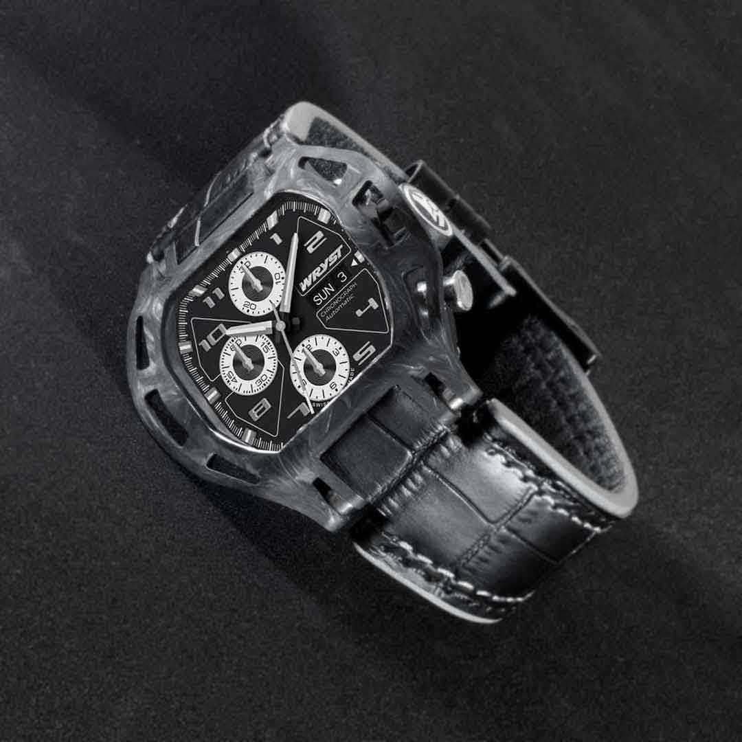 Black Carbon Fiber Leather Watch Paragon
