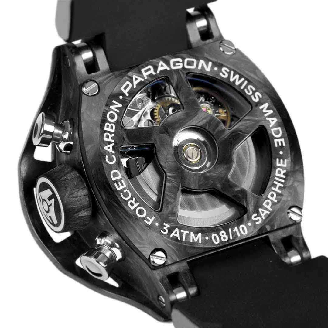 Back of the carbon fiber watch Wryst Paragon