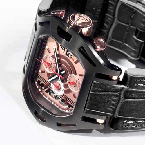 Black Sports Watch With Black Leather Bracelet Force