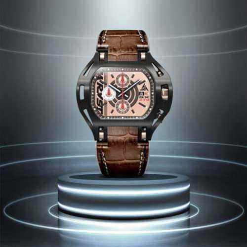 Leather cuff watch with wide quality leather bracelets